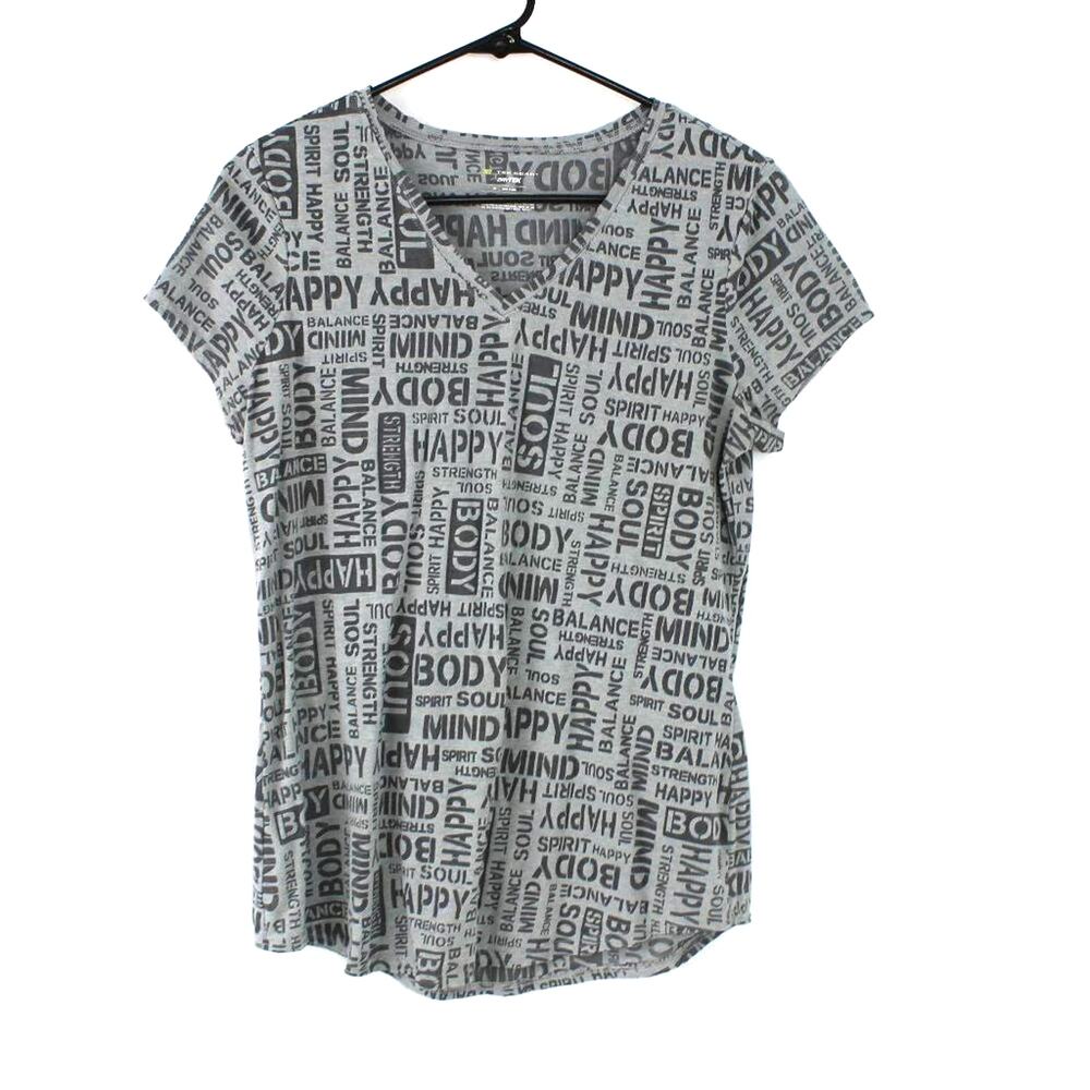Tek Gear Women's Yoga Burnout Gray T-Shirt Happy Body Mind Size Medium